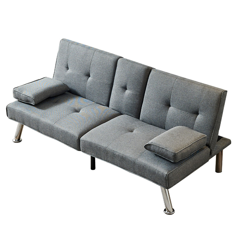 Sofa Bed, Loveseat Futon Sofa Bed With Removable Armrests, Adjustable Reliner Guest Bed Daybed For Small Space, Cup Holders, 3 Angles