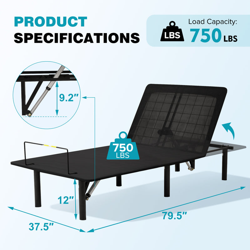 Split King Size Adjustable Bed Base/Bed Frame with Motorized Head and Foot Incline,Zero-Gravity,Wireless Remote(Only Base)