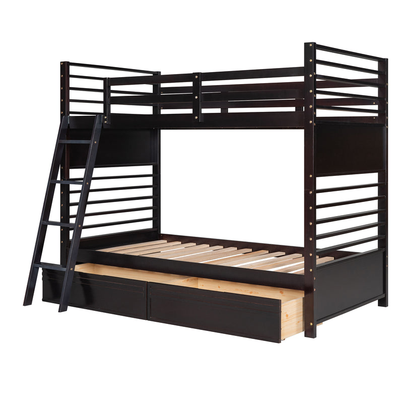 Twin over Twin Wood Bunk Bed with Two Drawers - Espresso