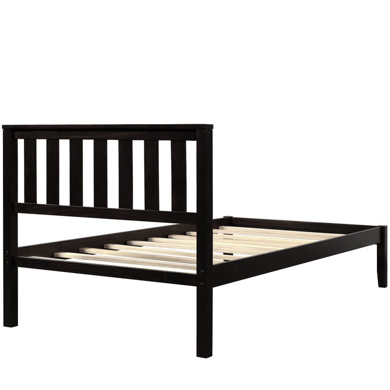 Twin Platform Bed With Headboard / Wood Slat Support - Espresso