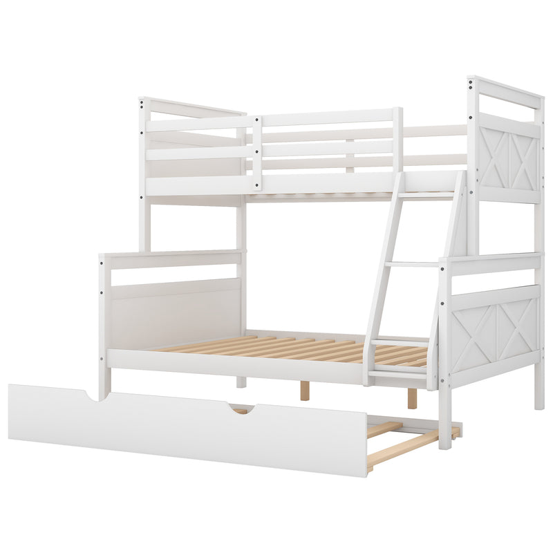 Twin over Full Bunk Bed with Ladder, Twin Size Trundle, Safety Guardrail, White(Old SKU: SM000208AAE-1)