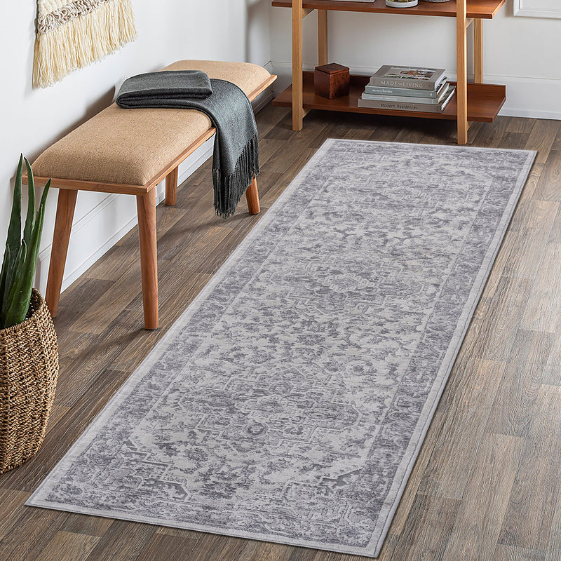 2' x 8' Oriental Non-Shedding Living Room Bedroom Dining Home Office Stylish And Stain Resistant Area Rug - Silver