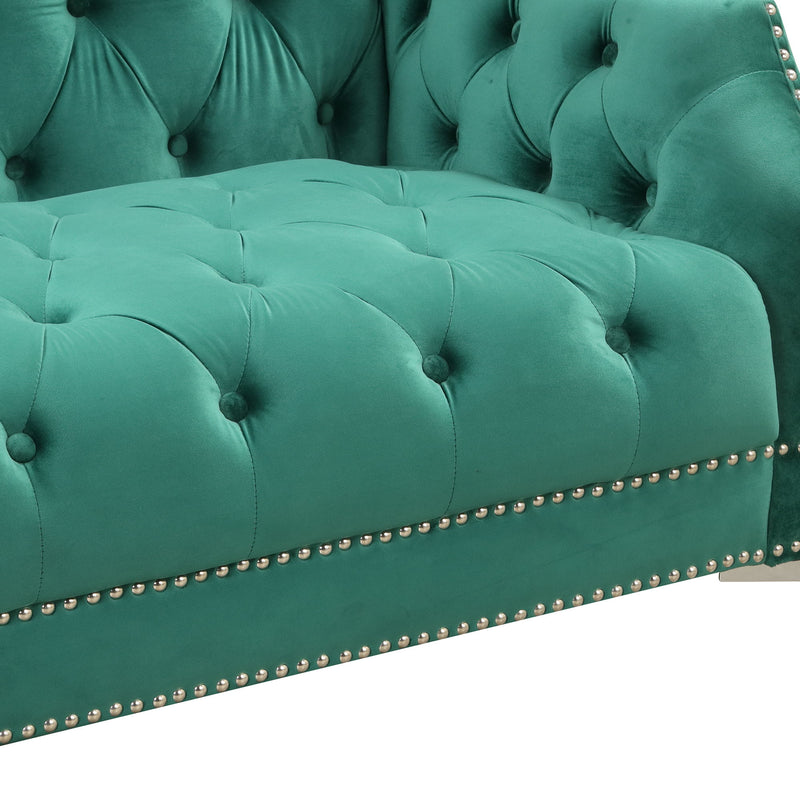 Modern Sofa Dutch Plush Upholstered Sofa With Metal Legs, Button Tufted Back - Green