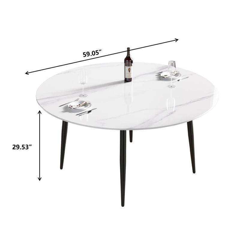 Modern Man-Made Stone Round Metal Dining Table-Position For 6 People