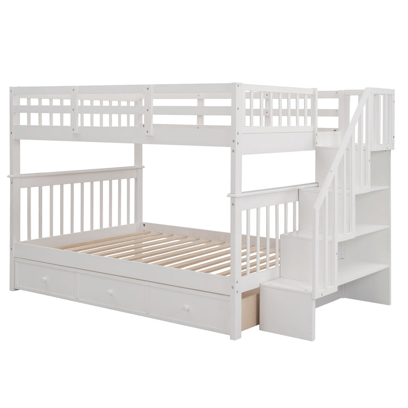 Stairway Full-Over-Full Bunk Bed with Drawer, Storage and Guard Rail for Bedroom, White ( old sku: LP000310AAK )