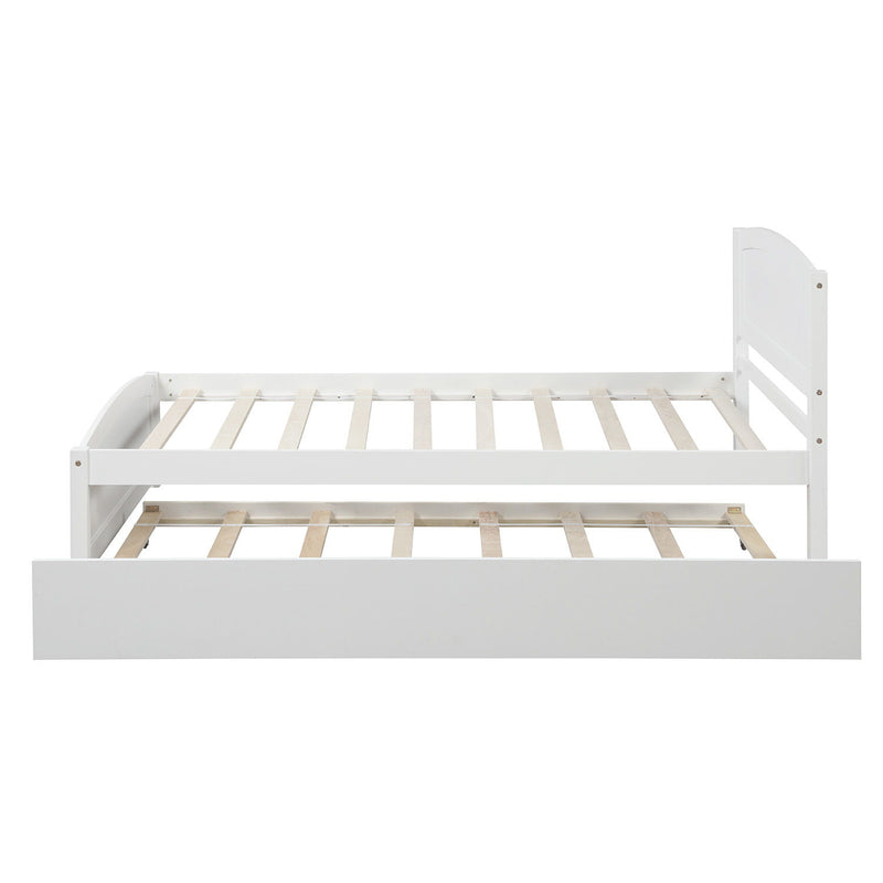 Twin Size, Platform Bed With Trundle - White