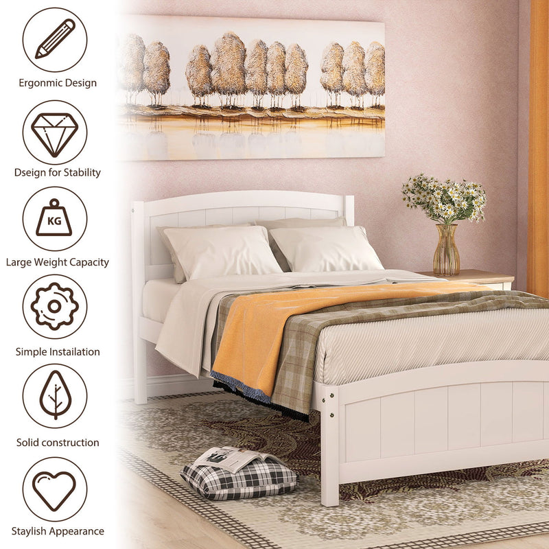 Twin Platform Bed With Headboard, Footboard And Wood Slat Support - White