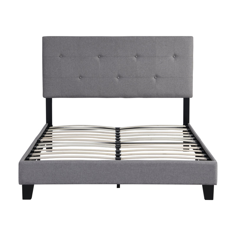 Queen Size Upholstered Platform Bed Frame With Button Tufted Linen Headboard, No Box Spring Needed, Wood Slat Support - Gray