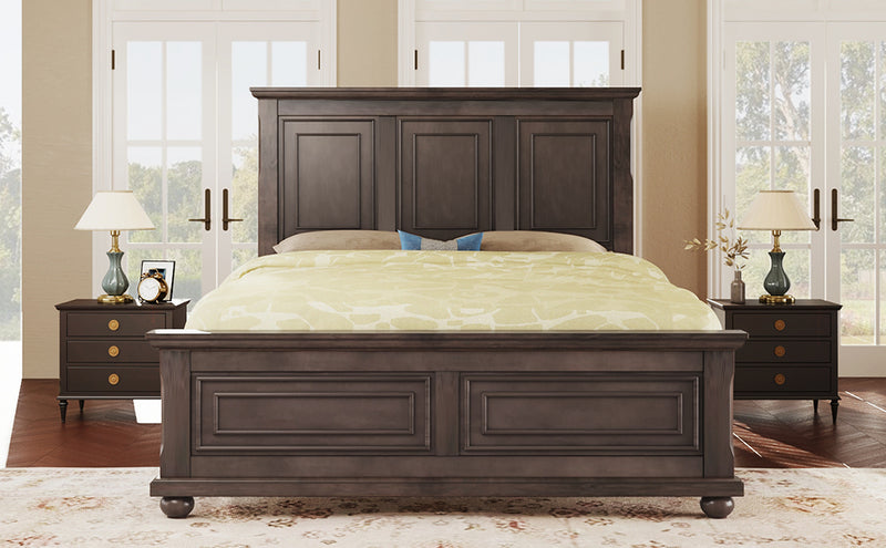 Traditional Town and Country Style Pinewood Vintage Full Bed, Rich Brown