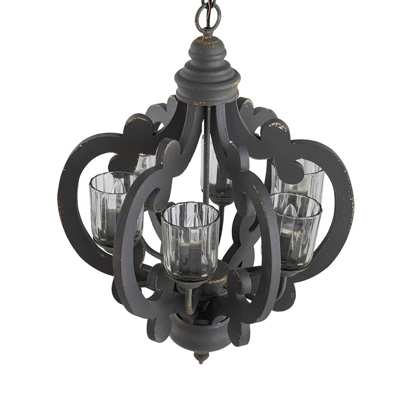 Farmhouse Chandelier, 6 Light Wood Chandelier Pendant Light Fixture With Adjustable Chain For Dining Room Living Room Entryway, Bulb Not Included