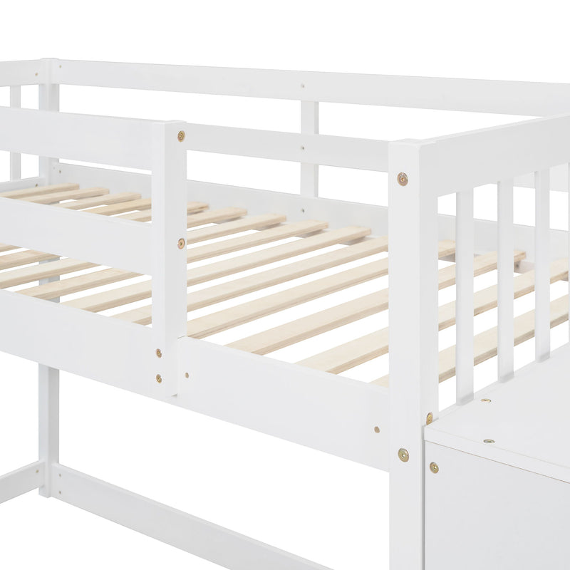 Twin Over Twin Bunk Bed With 4 Drawers And 3 Shelves