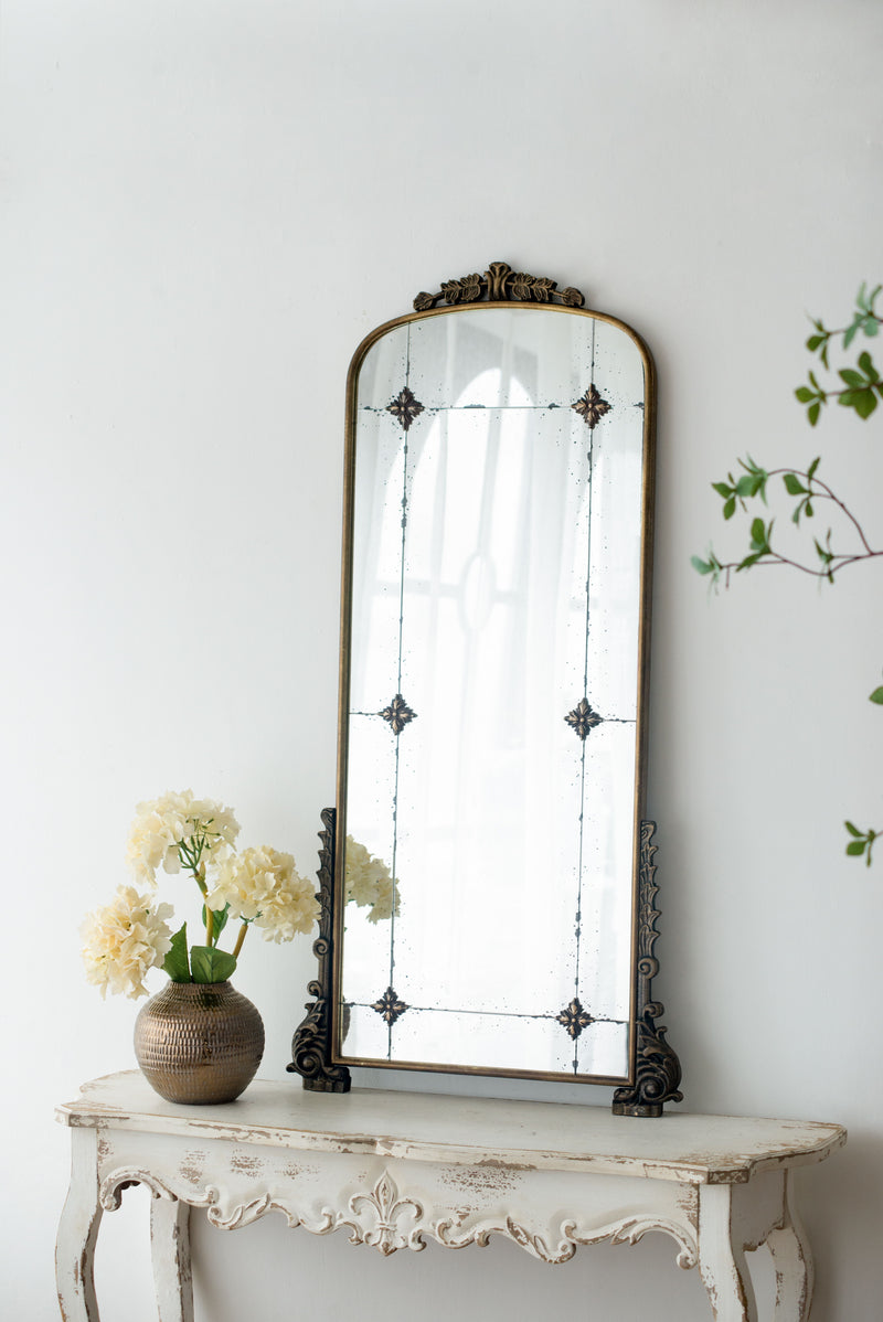 Antique Arched Mirror With Metal Frame, Full Length Mirror For Living Room Bathroom Entryway - Gold