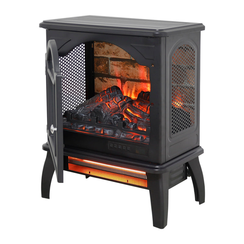 18 Inch 3D Flame Electric Infrared Quartz Fireplace Stove With Remote Control - Black