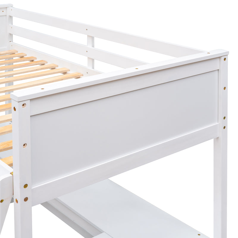 Twin size Loft Bed with Shelves and Desk, Wooden Loft Bed with Desk - White(OLD SKU:LT000537AAK)