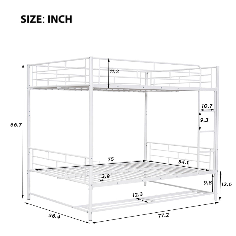 Full Over Full Metal Bunk Bed With Shelf And Guardrails - White