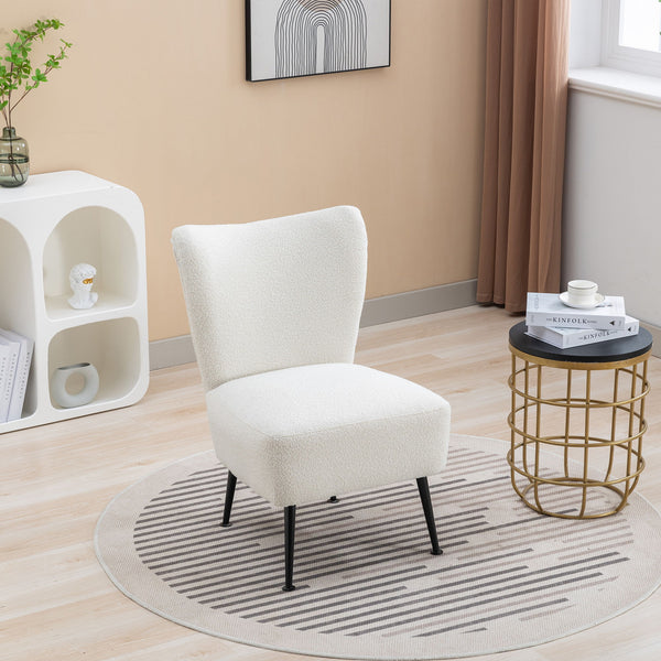 Boucle Upholstered Armless Accent Chair Modern Slipper Chair, Cozy Curved Wingback Armchair, Corner Side Chair