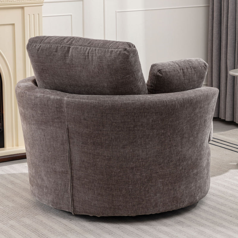 Oversize Round Swivel Chair Cozy Club 360 Degrees Swivel Sofa With 3 Pillows Chenille Fabric For Living Room Lounge Hotel - Gray