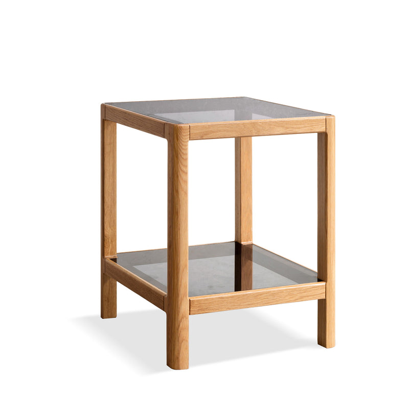 End Table With Tempered Glass For Dinning Room Or Bedroom - Natural Oak