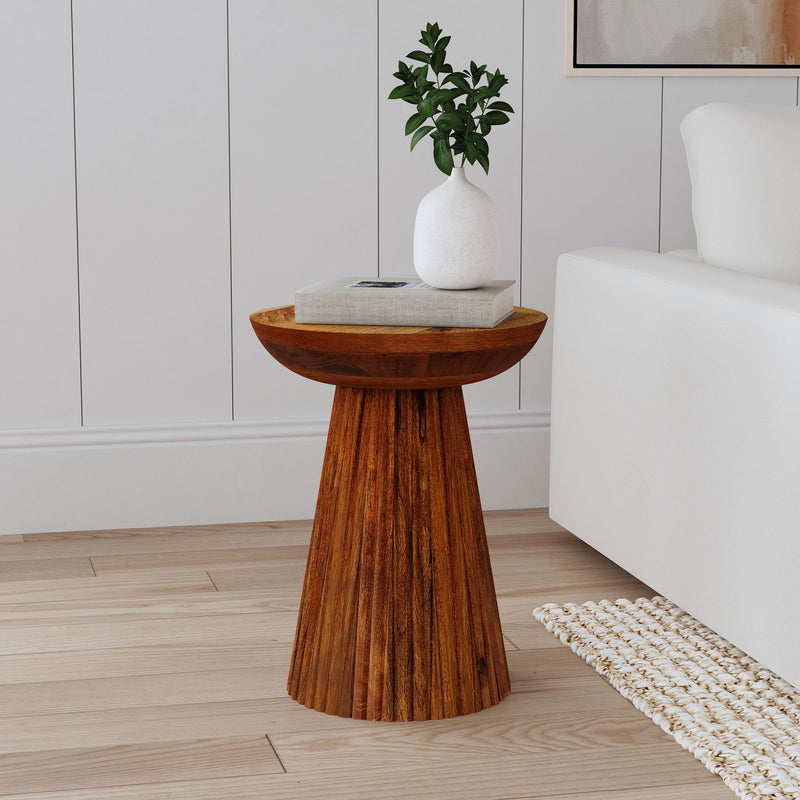 Aureo - Round Solid Wood Accent Side Table Wild - Honey