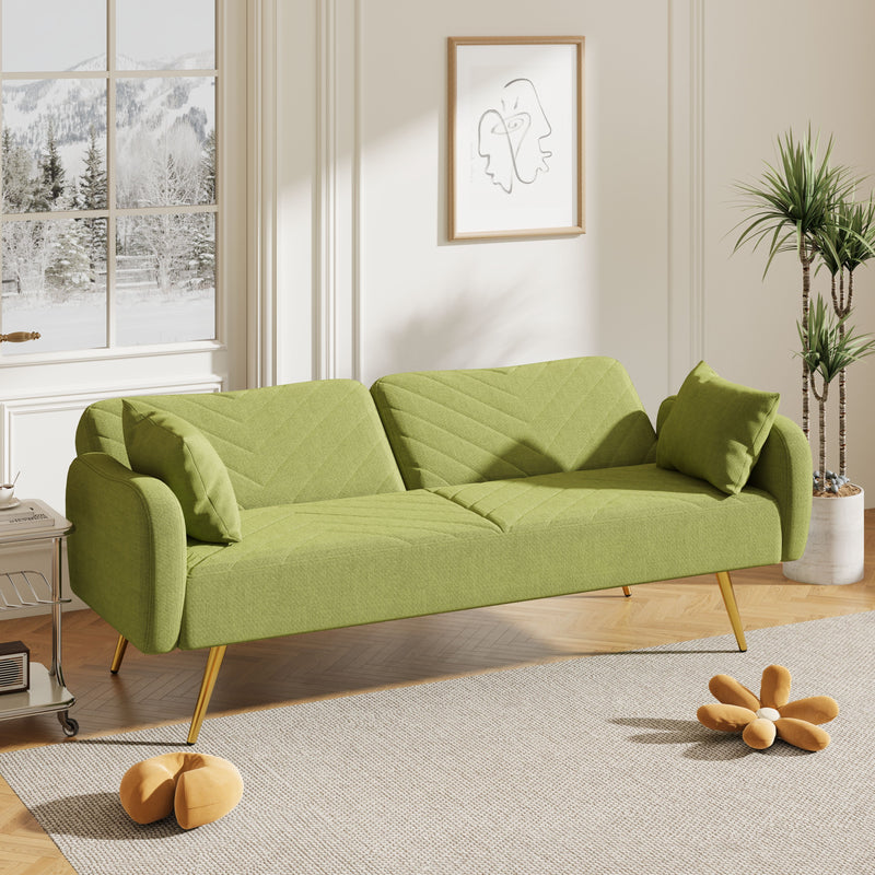 Fabric Double Sofa With Split Backrest And Two Throw Pillows, Suitable For Living Room, Apartment, Home Office - Green