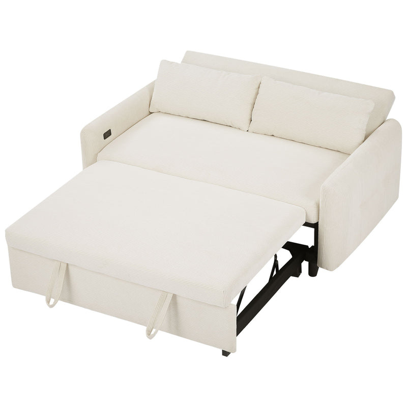 Pull-Out Sofa Bed Convertible Couch 2 Seat Loveseat Sofa Modern Sleeper Sofa With Two Throw Pillows And USB Ports For Living Room