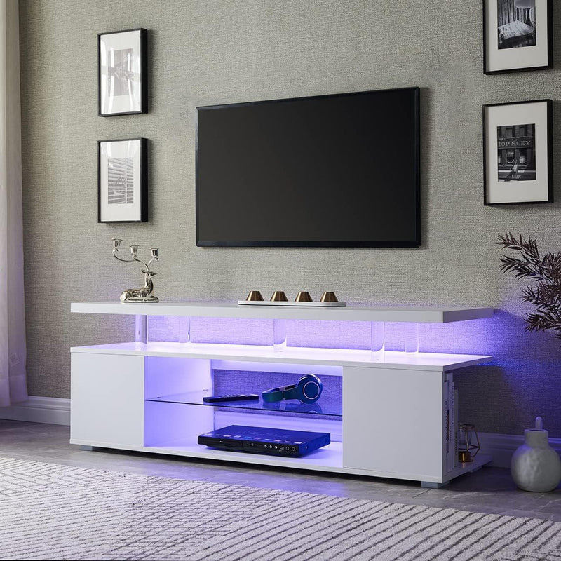 TV Stand LED Gaming Entertainment Center Media Storage Console Table With Large Side Cabinet For Living Room