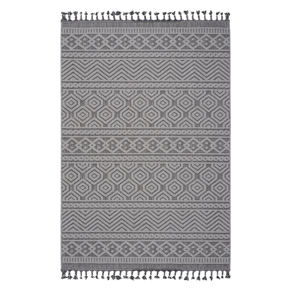 8' x 10' Geometric Indoor / Outdoor Area Rug - Gray / White