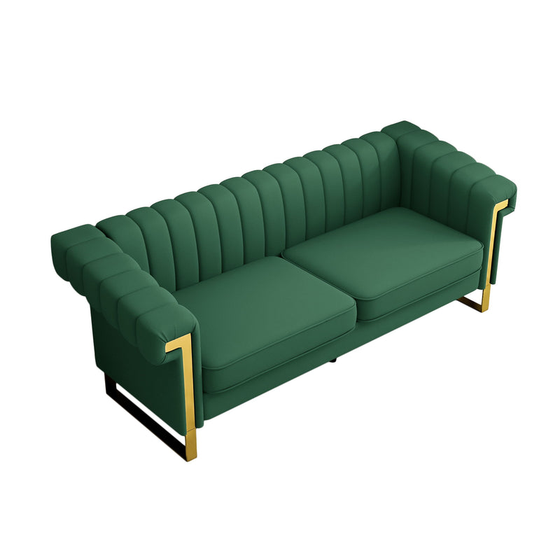 Fx-P81Pu-Gr Sofa Modern Sofa With Gold Accents, Sleek Channel-Tufted Upholstery, 3-Seat Couch For Living Room And Office Decor (Temu Suitable) - Retro Green