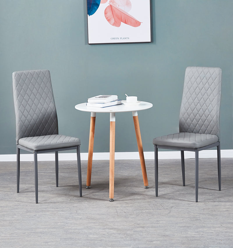 Modern Minimalist Dining Chairs, Fireproof Leather Sprayed, Metal Pipe Diamond Grid Pattern