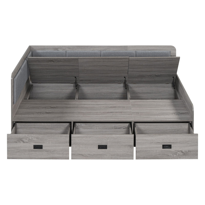 Full Size Daybed With Three Drawers And Three Storage Compartments - Gray