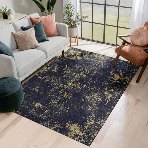 4' x 6' Area Rug, Washable Rug, Low-Pile, Non-Slip, Non-Shedding, Foldable, Kid & Pet Friendly Area Rugs For Living Room, Bedroom, Kitchen, Dining Room Rug, Perfect Gifts - Black / Gold