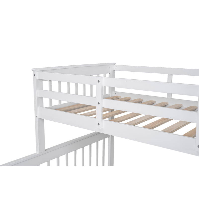 Twin-Over-Full Bunk Bed with Twin size Trundle, Storage and Guard Rail for Bedroom, Dorm, for Adults, White(OLD SKU :LT000119AAK)