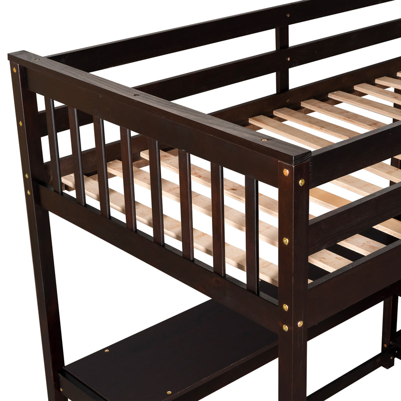 Twin Size Loft Bed with Storage Shelves and Under-bed Desk, Espresso(OLD SKU:SM000245AAP-1)