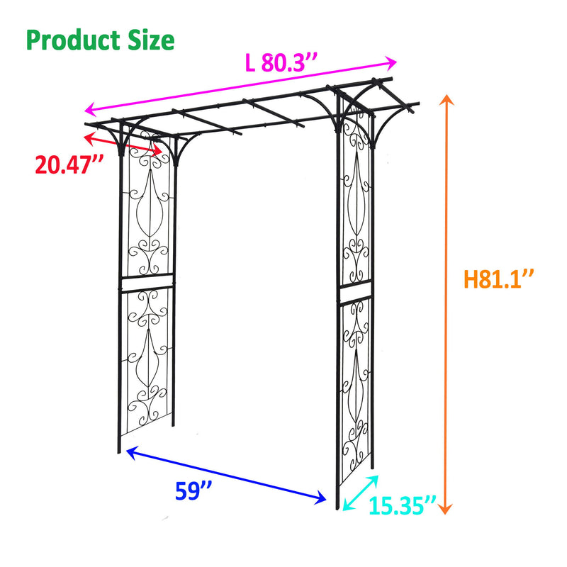 Metal Garden Arch Climbing Plants Support Rose Arch Outdoor - Black