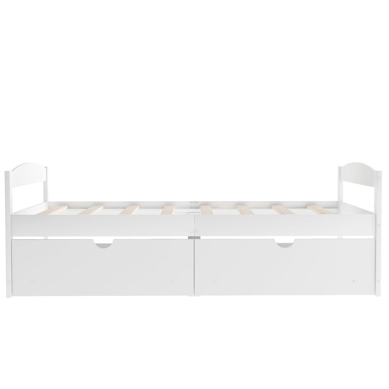 Twin size platform bed, with two drawers, white