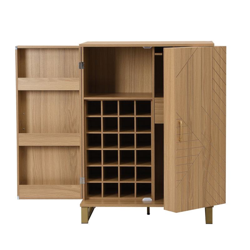 Modern Home Bar Cabinet Carved Wine Cabinet With Storage - Natural