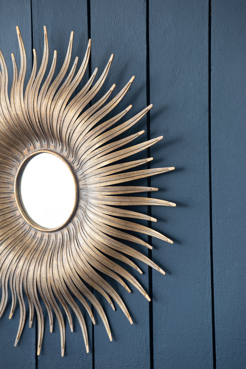 Retro Design Sunburst Metal Wall Mirror Decorative Mirror For A Bedroom, Dressing Room, Hallway Or Living Space - Gold