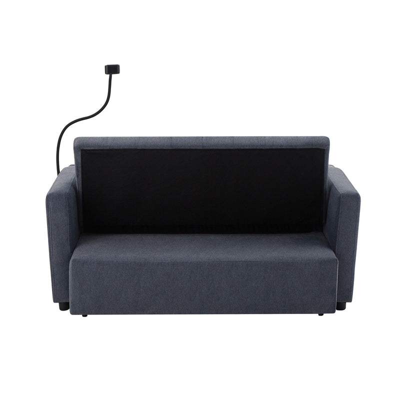 Convertible Sofa Bed Loveseat Sofa With Three USB Ports, Two Side Pockets, Two Cup Holders And 360° swivel Phone Holder For Living Room