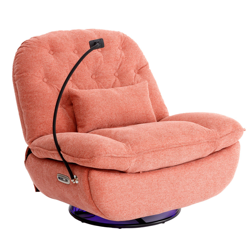 270° Swivel Power Recliner With Voice Control - Bluetooth Music Player, USB Ports, Atmosphere Lamp, Hidden Arm Storage And Mobile Phone Holder For Living Room, Bedroom, Apartment