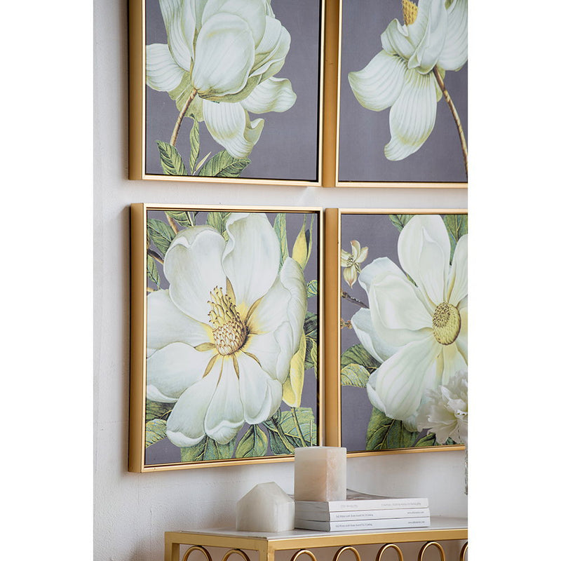 Botanical Wall Art Prints, Home Decor For Living Room Dining Room Bedroom Hallway (Set of 4) - White / Gold