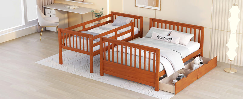 Twin-Over-Full Bunk Bed with Ladders and Two Storage Drawers (Walnut) { old sku:LT000165AAD}