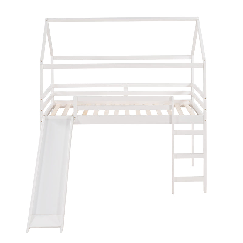 Twin Loft Bed with Slide, House Bed with Slide,White(OLD SKU :WF286245AAK)