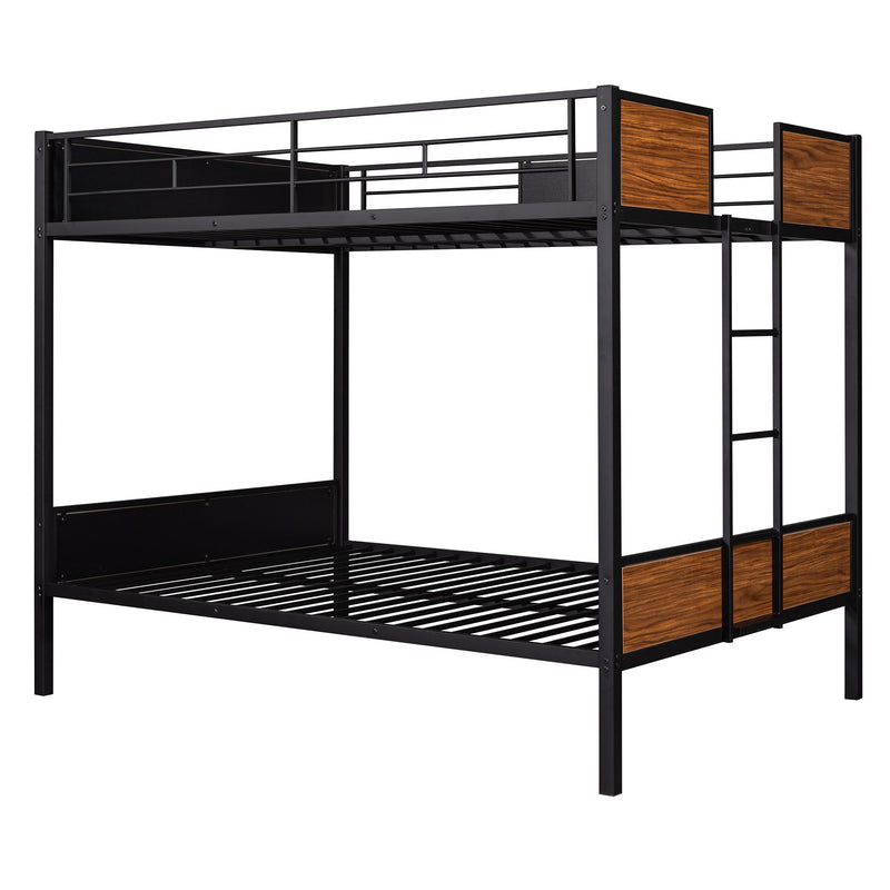 Full Over Full Bunk Bed Modern Style Steel Frame Bunk Bed With Safety Rail, Built-In Ladder For Bedroom, Dorm, Boys, Girls, Adults - Brown