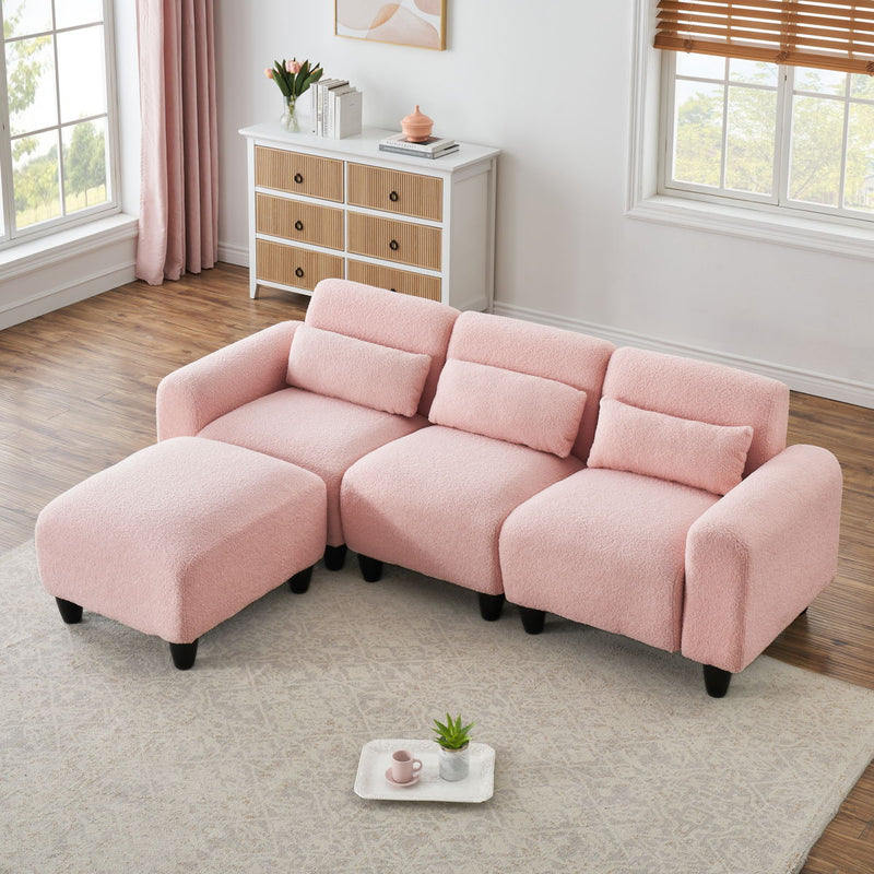 Teddy Fleece Creative Sofa Can Be Assembled Into A Two-Seater Sofa Plus A Single Couch With Three Waist Pillows To Perfectly Stretch Your Waist For Small Apartment Bedroom Spaces