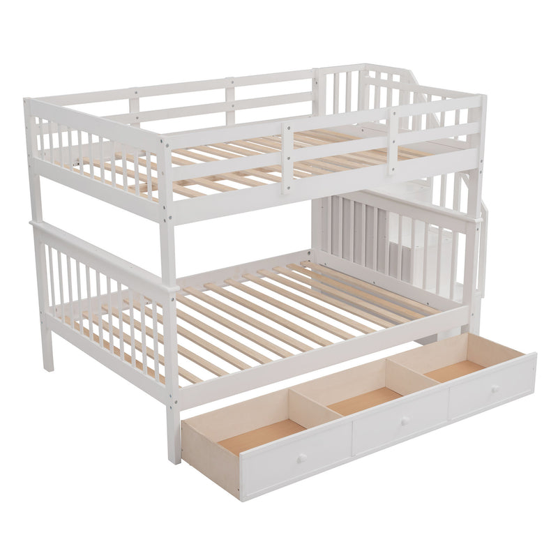 Stairway Full-Over-Full Bunk Bed with Drawer, Storage and Guard Rail for Bedroom, White ( old sku: LP000310AAK )