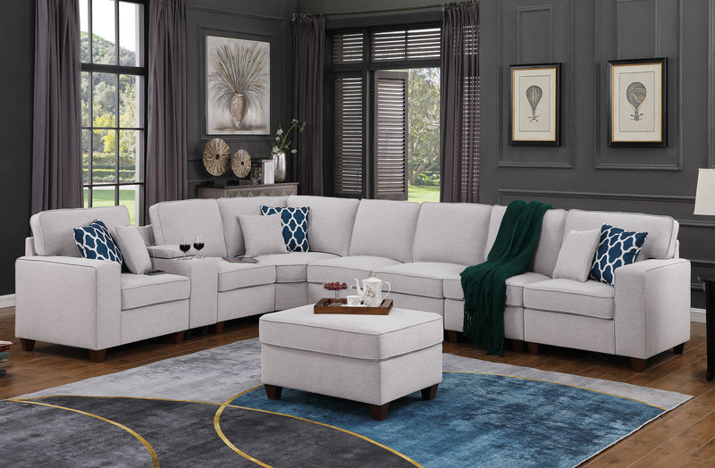 Jessica - Sectional Sofa With Ottoman - Light Gray