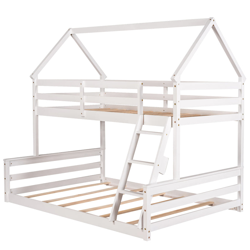 Twin Over Full House Bunk Bed With Built-In Ladder