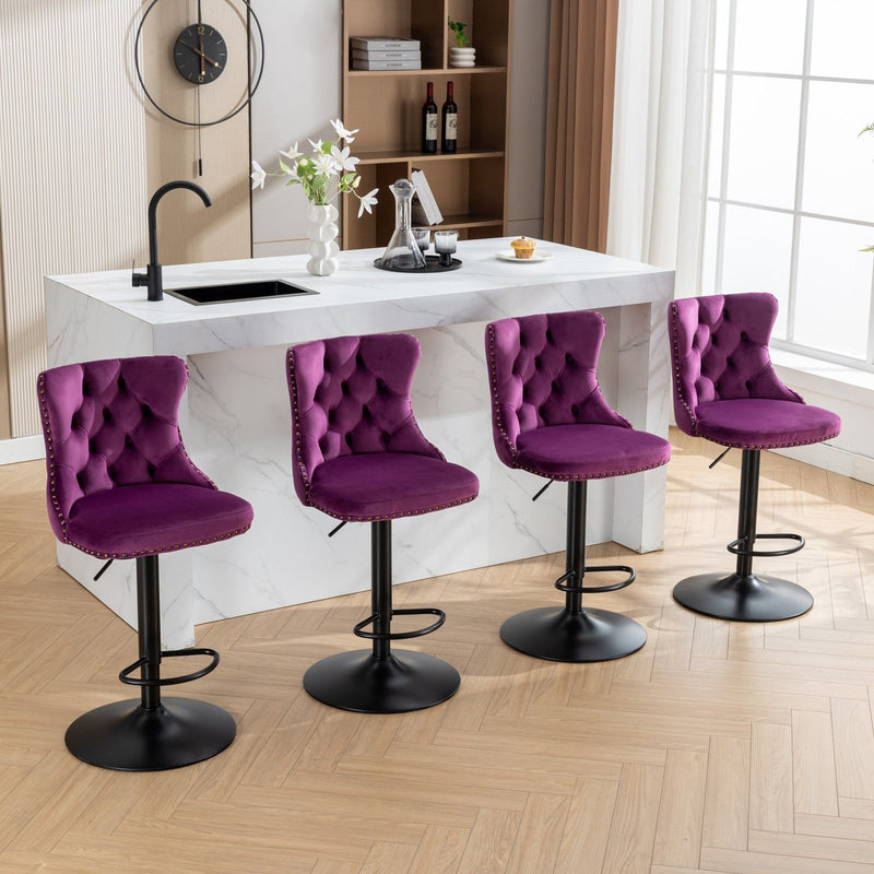 Swivel Velvet Barstools Adjusatble Seat Height, Modern Upholstered Bar Stools With Backs Comfortable Tufted For Home Pub And Kitchen Island (Set of 2)