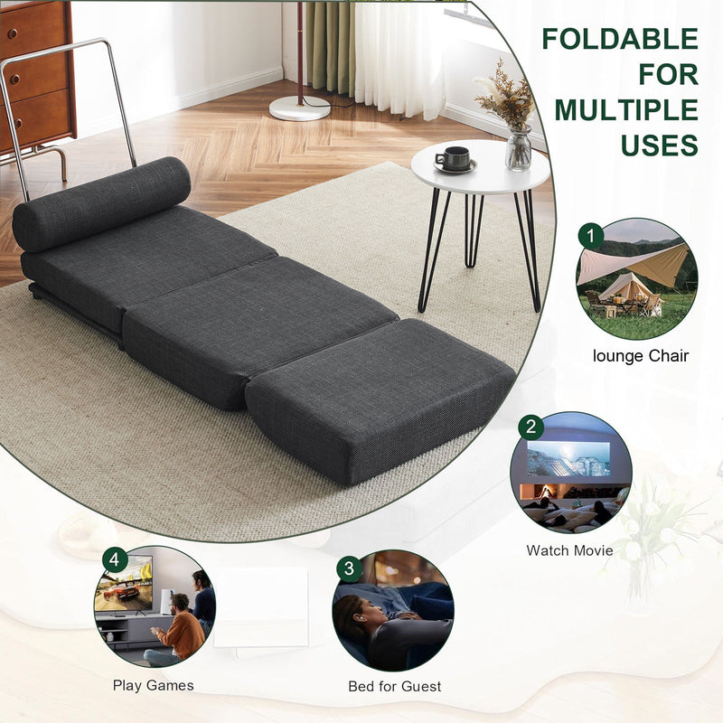 Single Sofa Chair Foldable Single Sofa Bed With Pillow, Portable Foldable Sofa Bed, Leisure Sofa Chair, Easy To Store, Made Of Breathable And Wearable Linen