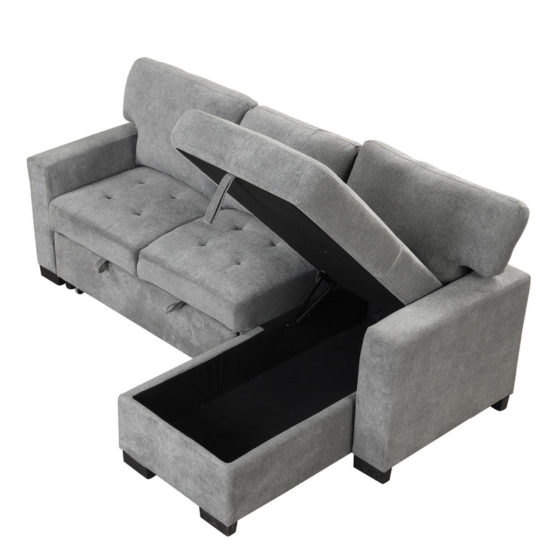 Stylish And Functional Light Chaise Lounge Sectional With Storage Rack Pull-Out Bed Drop Down Table And USB Charger